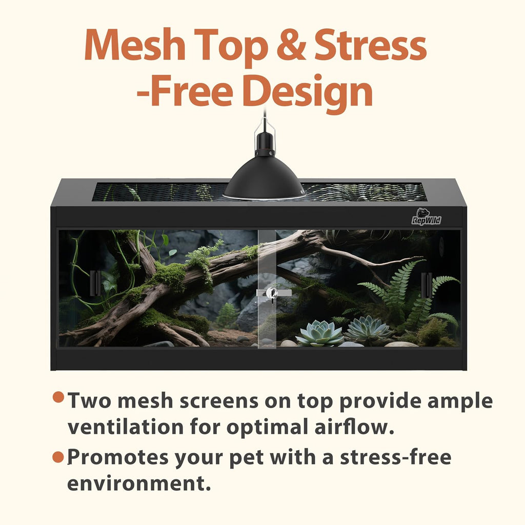 20 Gallon PVC Reptile Enclosure, RepWild 30'x12'x12' Terrarium/Tank with Heavy-Duty Screen Top, Glass Sliding Doors & Lock for Bearded Dragons, Ball Python, Geckos, Lizards