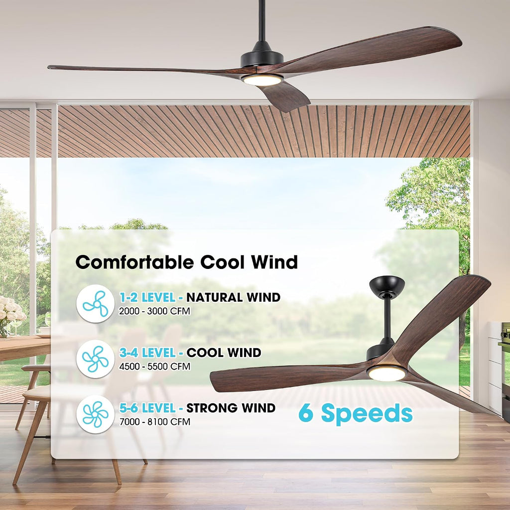 Ceiling Fans with Lights and Remote 60 Inch Outdoor Ceiling Fans for Patios Bedroom, Farmhouse Low Profile Chandelier Ceiling Fan with 6-Speed Reversible DC Motor, Dimmable, Ventilador de Techo