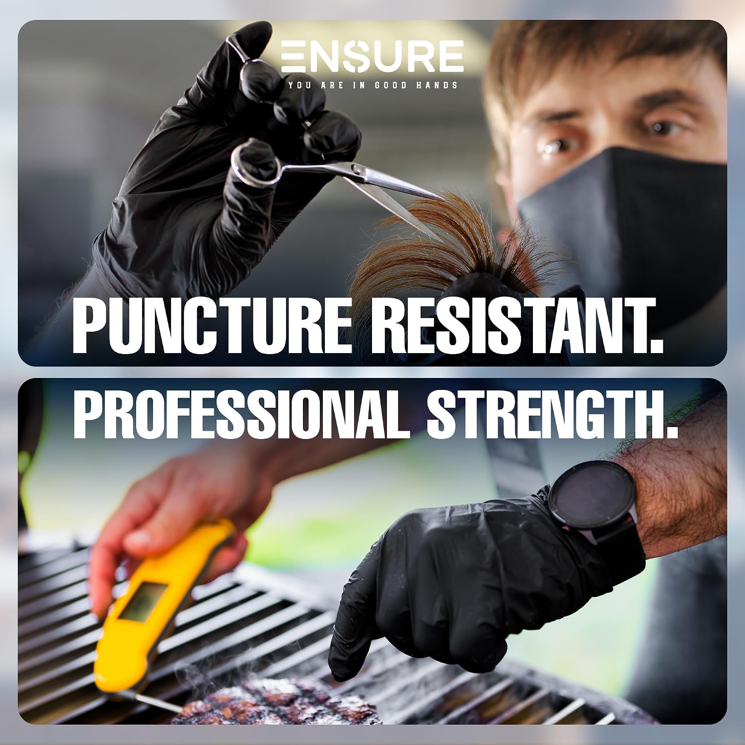 Ensure Black Nitrile Gloves – 5 Mil Heavy-Duty Disposable Gloves, Low Dermatitis, Powder & Latex Free, Chemo-Rated