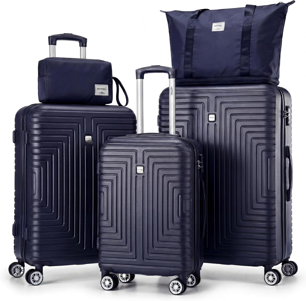 Hoteel Luggage Sets 5 Piece ABS+PC Hardside, 4-Year Warranty, Luggage Set with Dual-Spinner Wheels, TSA Lock, Lightweight Carry on Luggage, 20'/24'/28' Suitcase with Duffel & Organizer, Dark Blue
