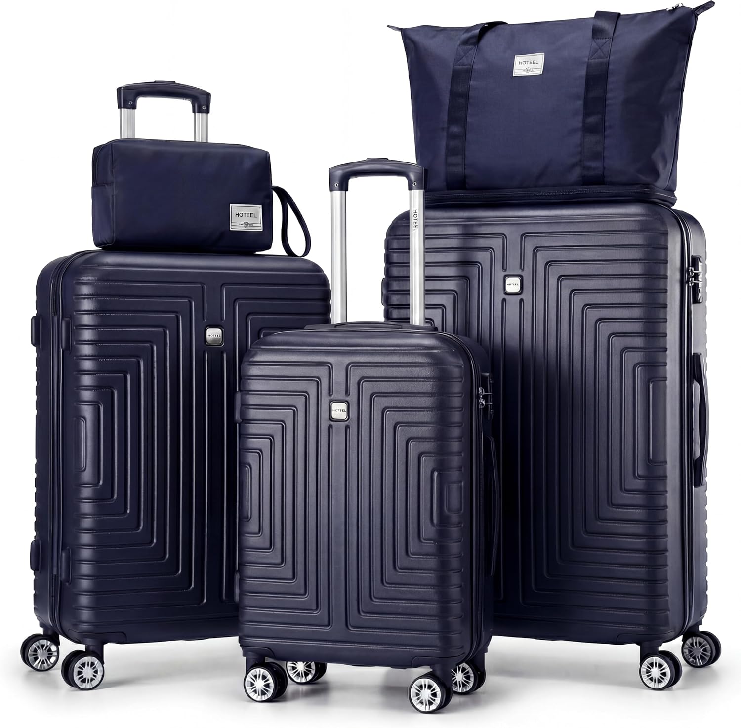 Hoteel Luggage Sets 5 Piece ABS+PC Hardside, 4-Year Warranty, Luggage Set with Dual-Spinner Wheels, TSA Lock, Lightweight Carry on Luggage, 20'/24'/28' Suitcase with Duffel & Organizer, Dark Blue