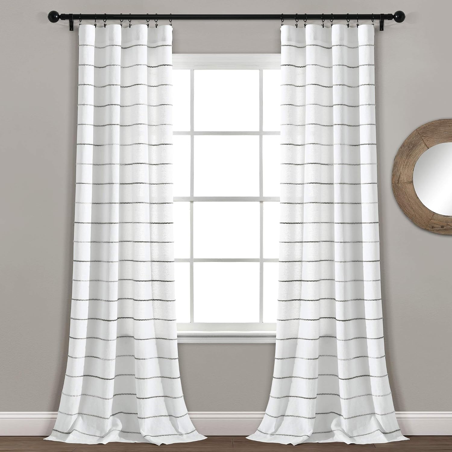 Lush Decor Ombre Stripe Yarn Dyed Cotton Window Curtain Panels, 40' W x 84' L, Gray - Drapes - Light Filtering Curtains for Living Room - Striped Curtains (Pack of 16)