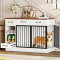 Dog Crate with Hidden Feeder Bowl & 3 Storage Drawers - 47.2' Wooden Dog Cage Indoor with Adjustable Shelf, 2 Doors Dog Kennel Furniture for Medium & Small Dogs, Multi-Functional Pet End Table
