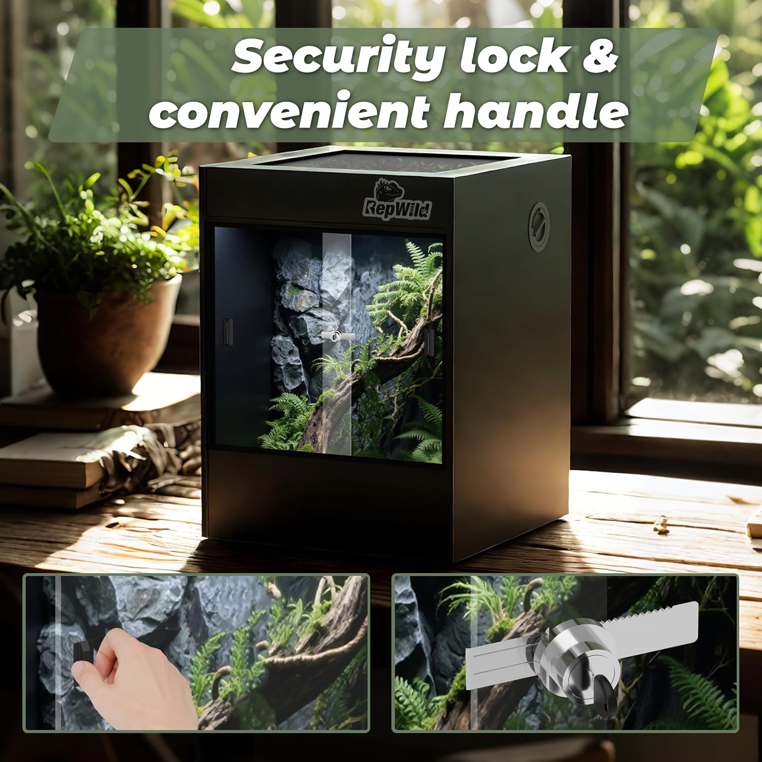 33 Gallon PVC Tall Reptile Tank/Terrarium, RepWild 18' x 18' x 24' Arboreal Reptile Habitat Enclosure with Sliding Door & Heavy-Duty Screen for Amphibians, Crested Gecko Lizard Chameleon