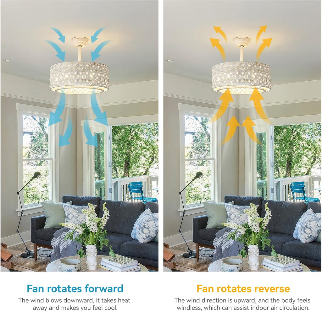 20' Boho Ceiling Fans with Lights, Gold Crystal Fandelier Ceiling Fan with Light Remote Control, Cage 6-Speed for Bedroom, Nursery, Foyer, Living Room