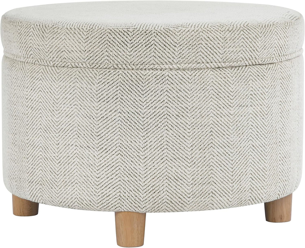 HomePop 24' Large Round Storage Ottoman - Cream Chevron Woven