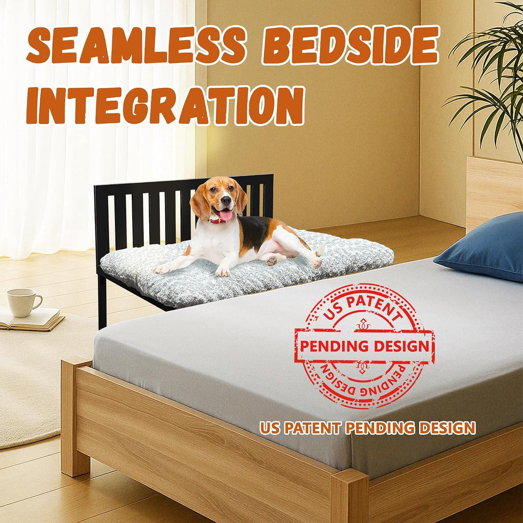 Beside Dog Bed,Adjustable Height Dog Bunk Beds,25.5''x18''Metal Dogs Bed Frame with Cushion (Medium)