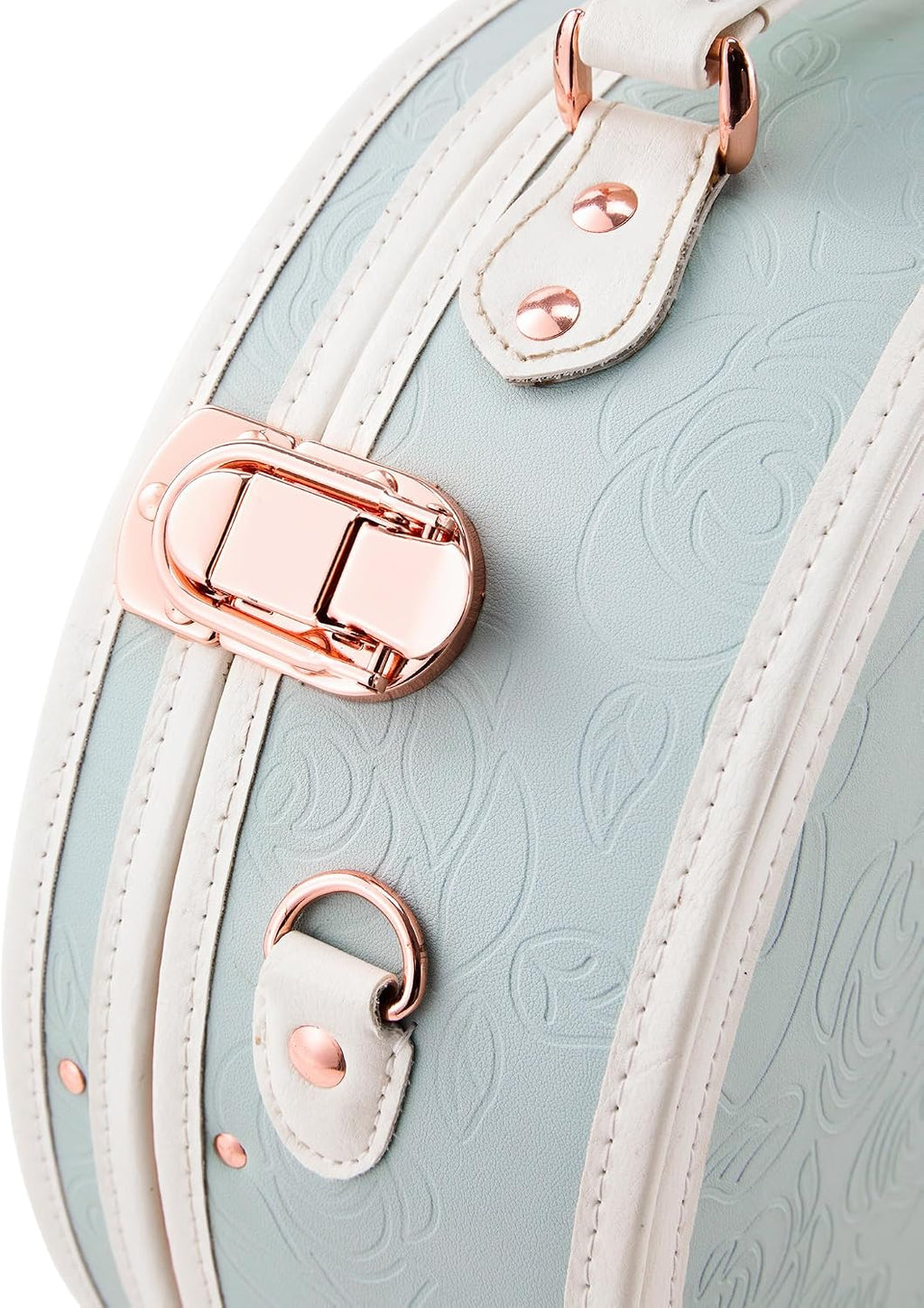 COTRUNKAGE Small Floral Round Hat Box Vintage Luggage Cosmetic Case, D.12/Embossed Blue