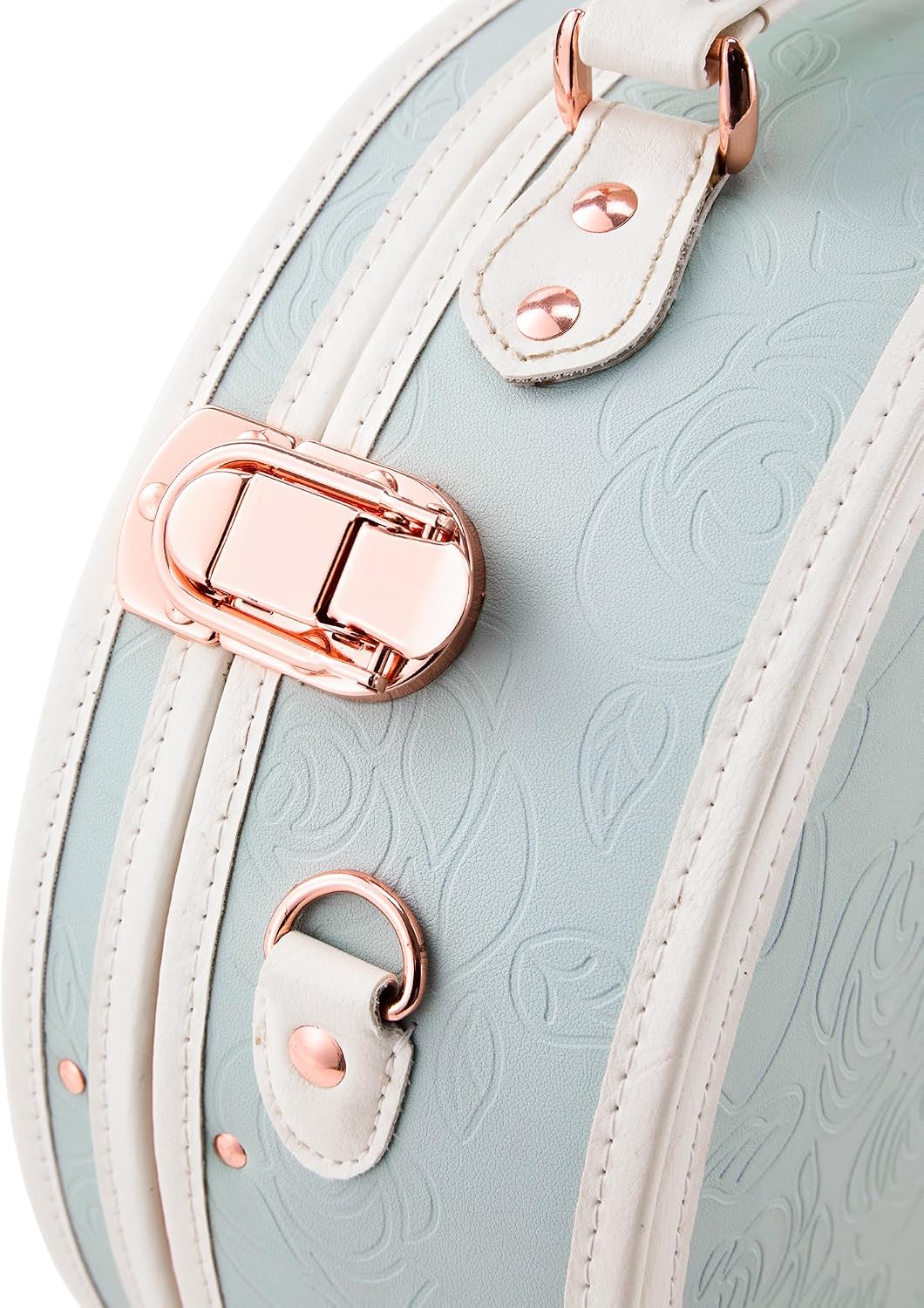 COTRUNKAGE Small Floral Round Hat Box Vintage Luggage Cosmetic Case, D.12/Embossed Blue
