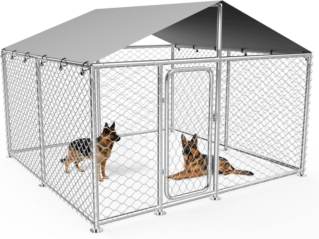 7.8x7.8FT Large Outdoor Dog Kennel Outside,Heavy Duty Dog Enclosure with Waterproof Cover Roof and Steel Fence Security Lock for Dogs(93x93x63in)