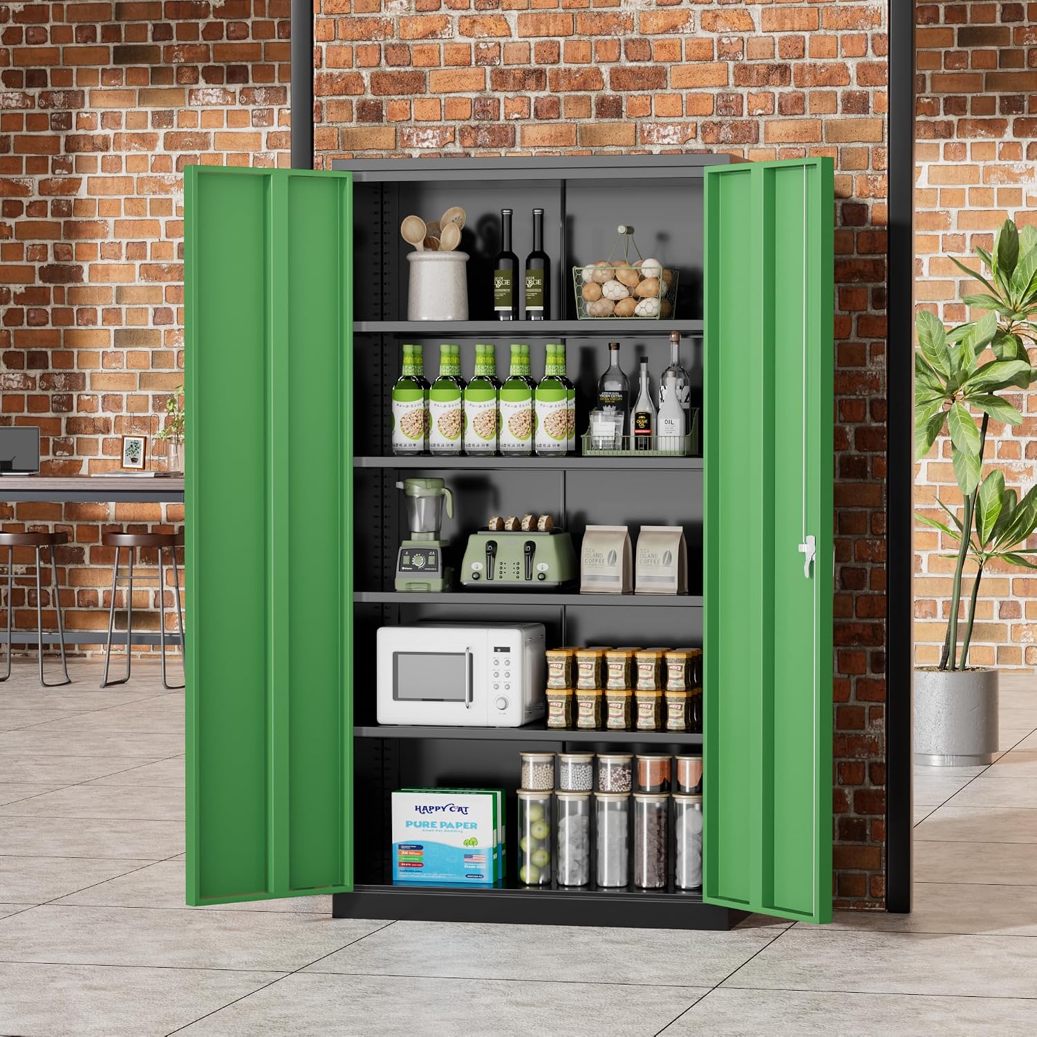 Greenvelly Metal Garage Storage Cabinet with 2 Doors and 4 Adjustable Shelves, 72' HLockable Storage Cabinet,Tall Metal Cabinet Locking File Cabinet for Office,Home, Garage, Gym, School