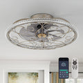 NORFOLK Low Profile Ceiling Fans with Lights and Remote, 20'' Flush Mount Lighting Fan, Smart Bladeless Caged Fandelier, 3 Colors Dimmable LED and 6 Speeds