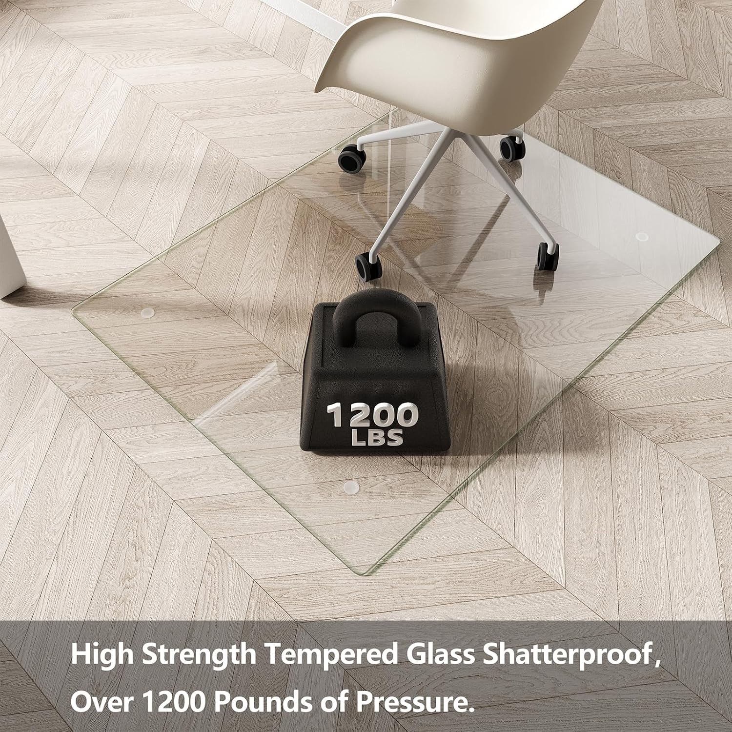 Koonmi Glass Chair Mat for Carpet, 36'x48' Tempered Glass Office Chair Mat, Glass Floor Mats with Rounded and Polished Edges, Desk Chair Mats with 4 Anti-Slip Pads for Hardwood Floor, Carpet