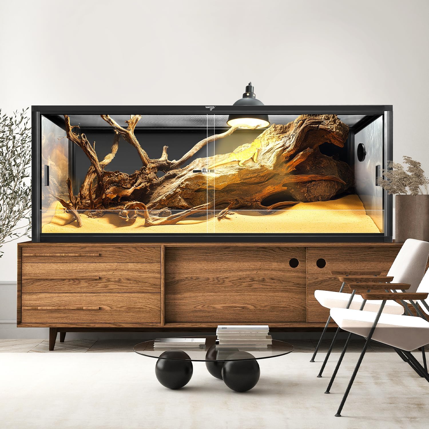 Wacool Terra 68 Gallon Reptile Tank, Large Terrarium for Bearded Dragons, Snakes, Leopard Geckos, Sliding Door & Top Ventilation, 48' x 18' x 18' Easy-to-Maintain Reptile Enclosure