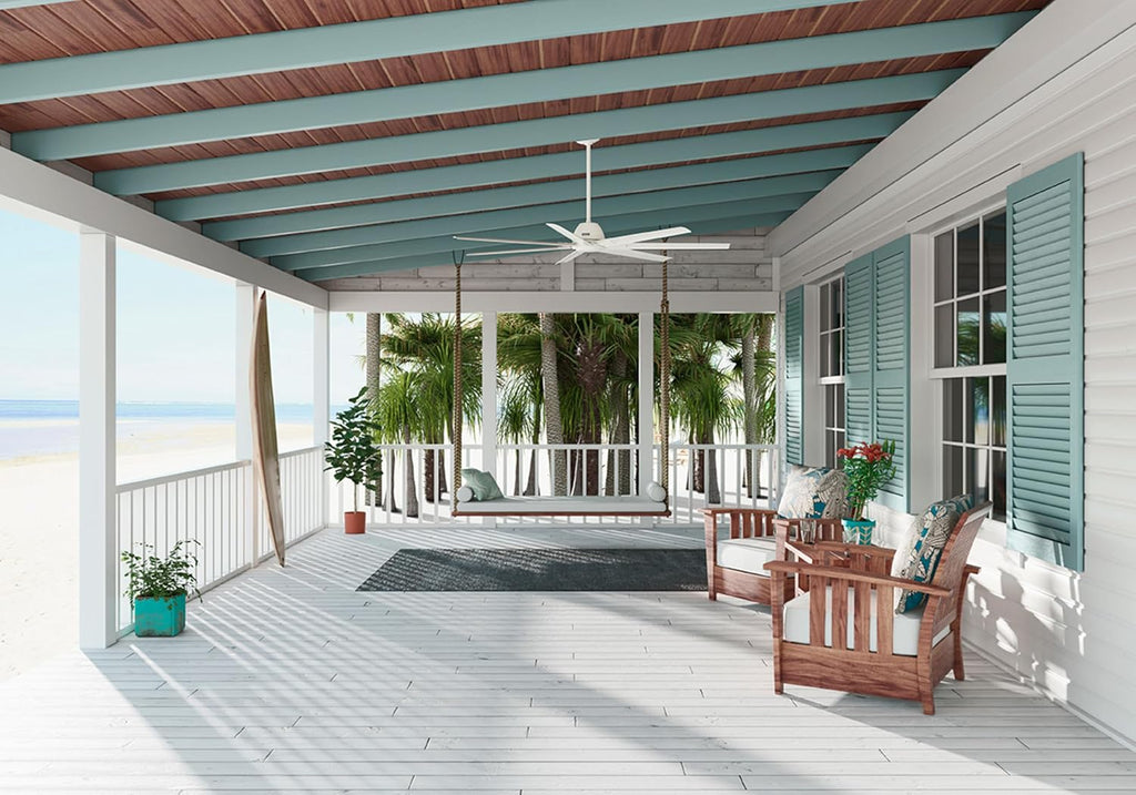 Hunter 72' Downtown Indoor/Outdoor Ceiling Fan, Wall Control, Matte White | ENERGY STAR fan is 64% more efficient, with SureSpeed high-velocity airflow for great rooms, lofts, or covered porches.