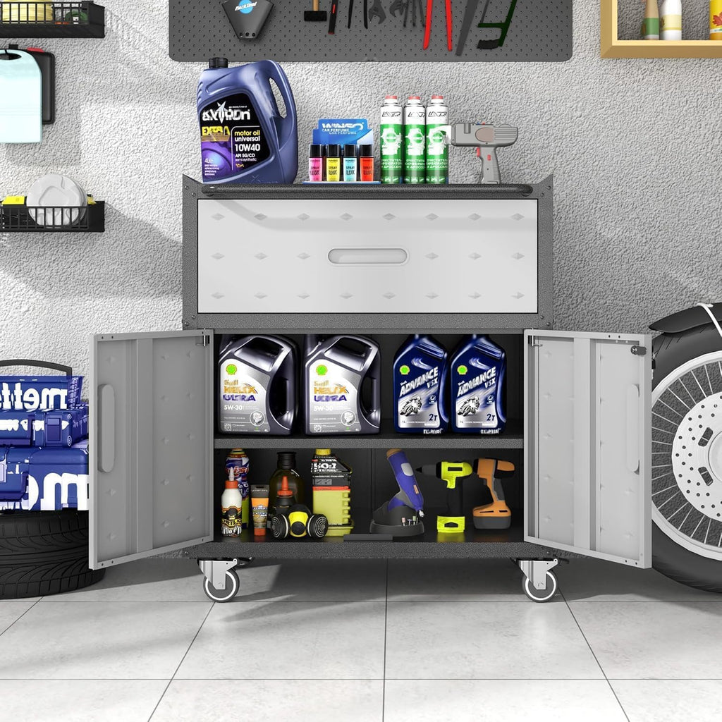 Garage Storage Cabinet System 4pcs Heavy Duty Workshop Set Lockable Rolling Tool Cabinets with Adjustable Shelves Metal Garage Storage Cabinets