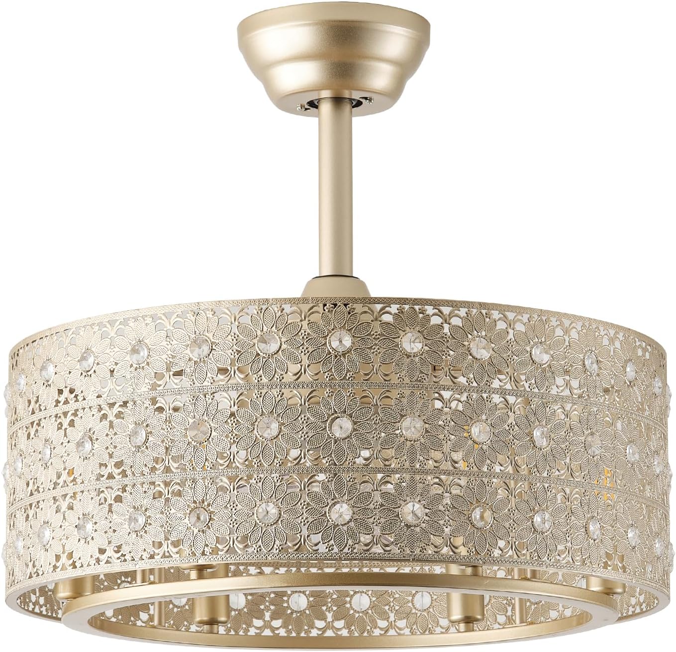 20' Gold Fandelier Crystal Ceiling Fans with Lights, Cage Gold Chandelier Ceiling Fan with Light Remote Control, 6-Speed for Bedroom, Nursery, Foyer, Living Room