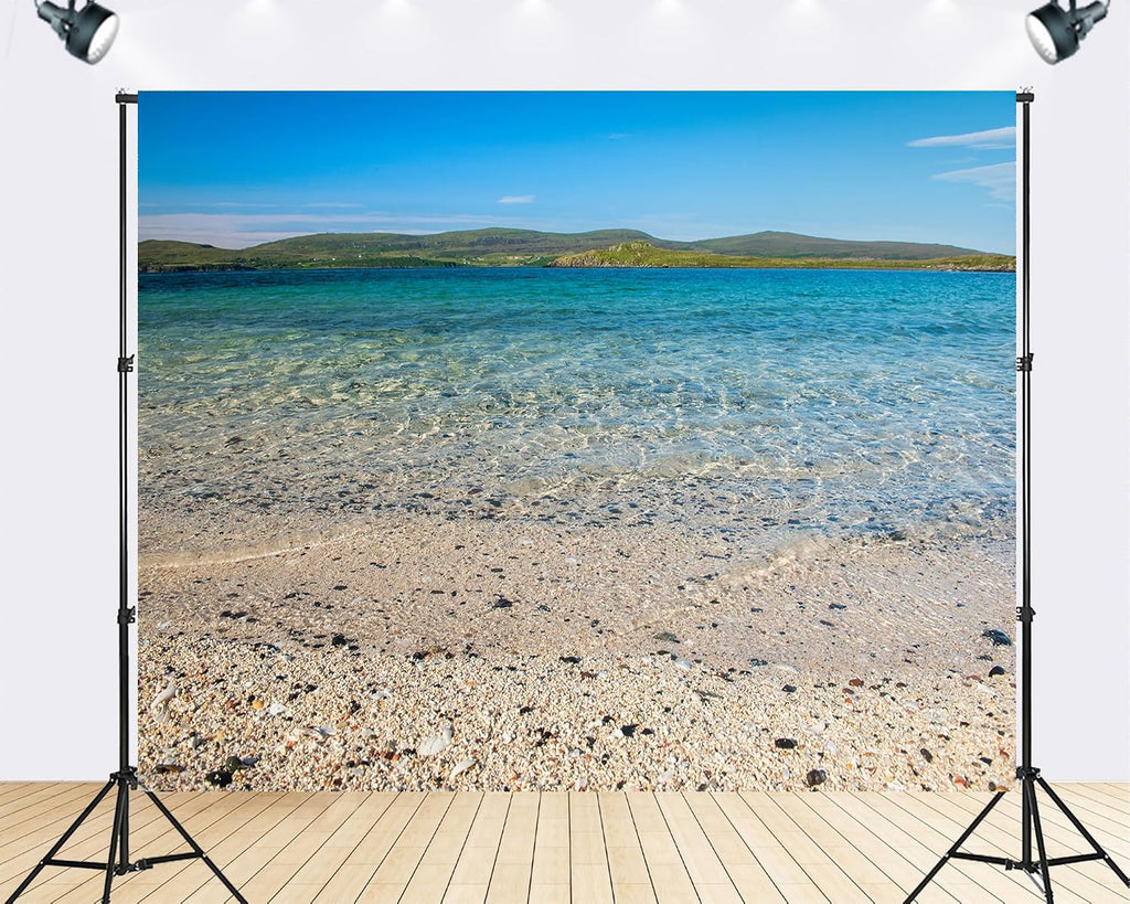Trykid 20x10ft Clear Turquoise Beach Water Pristine Backdrop Coastal Pebble Shoreline Photography Background Summer Gathering Tapestry Party Decoration Photo Studio Prop Fabric
