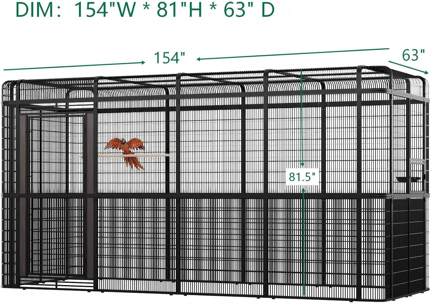 154' Heavy Duty Outdoor Walk-in Bird Cage - Carbon Crystal Board & Metal Aviary for Macaws, Budgies, Conures, Lovebirds & More - Spacious Flight Cage for Large & Small Birds