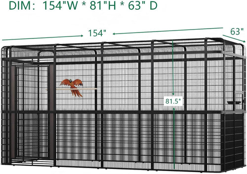 154' Heavy Duty Outdoor Walk-in Bird Cage - Carbon Crystal Board & Metal Aviary for Macaws, Budgies, Conures, Lovebirds & More - Spacious Flight Cage for Large & Small Birds