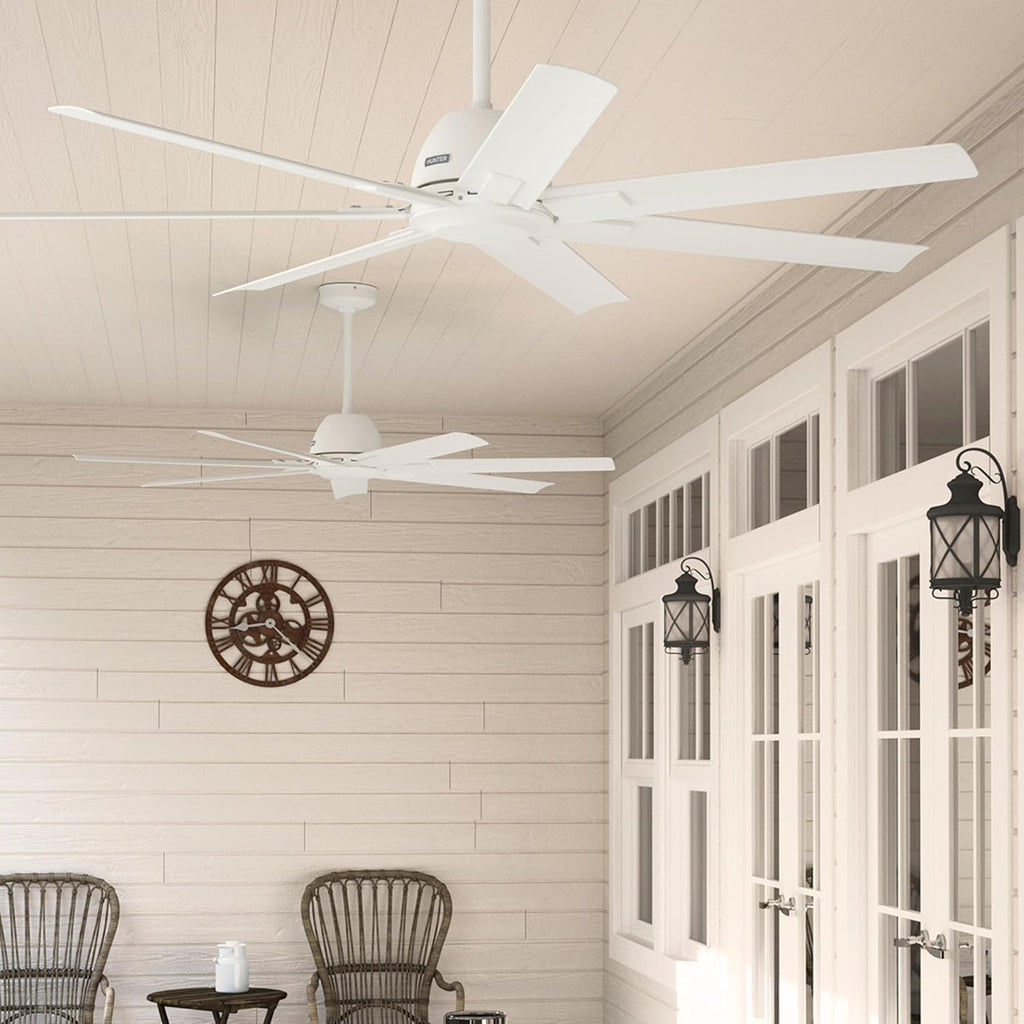 Hunter 60' Downtown Indoor/Outdoor Ceiling Fan, Wall Control, Matte White | ENERGY STAR fan is 64% more efficient, with SureSpeed high-velocity airflow for great rooms, lofts, or covered porches.