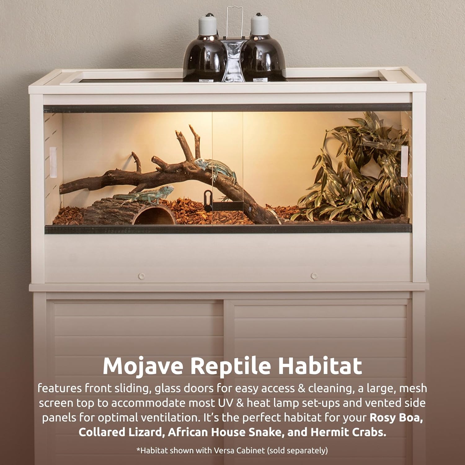 New Age Pet ECOFLEX 36' Wide Medium Reptile Habitat, Mojave Lounge for Snakes, Tortoises & Lizards in Maple, Black & Grey, Easy Assembly, Sliding Glass Doors & Mesh Top