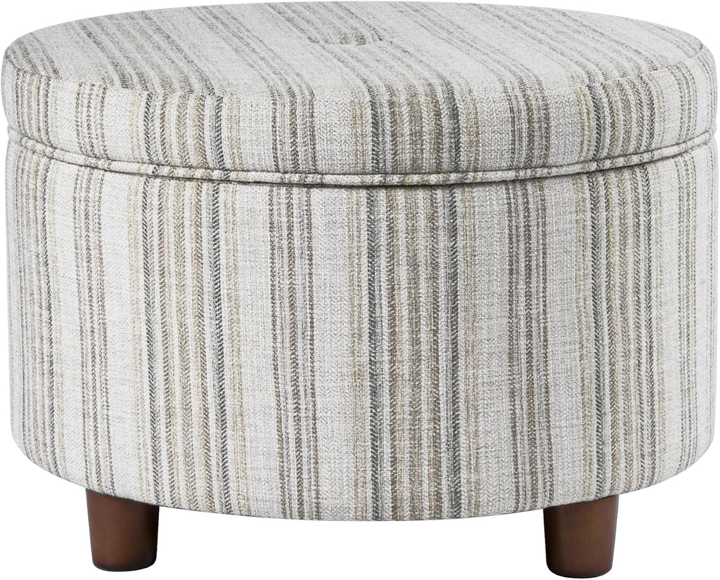 HomePop 24' Large Round Storage Ottoman - Gray Striped Pattern