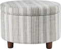 HomePop 24' Large Round Storage Ottoman - Gray Striped Pattern