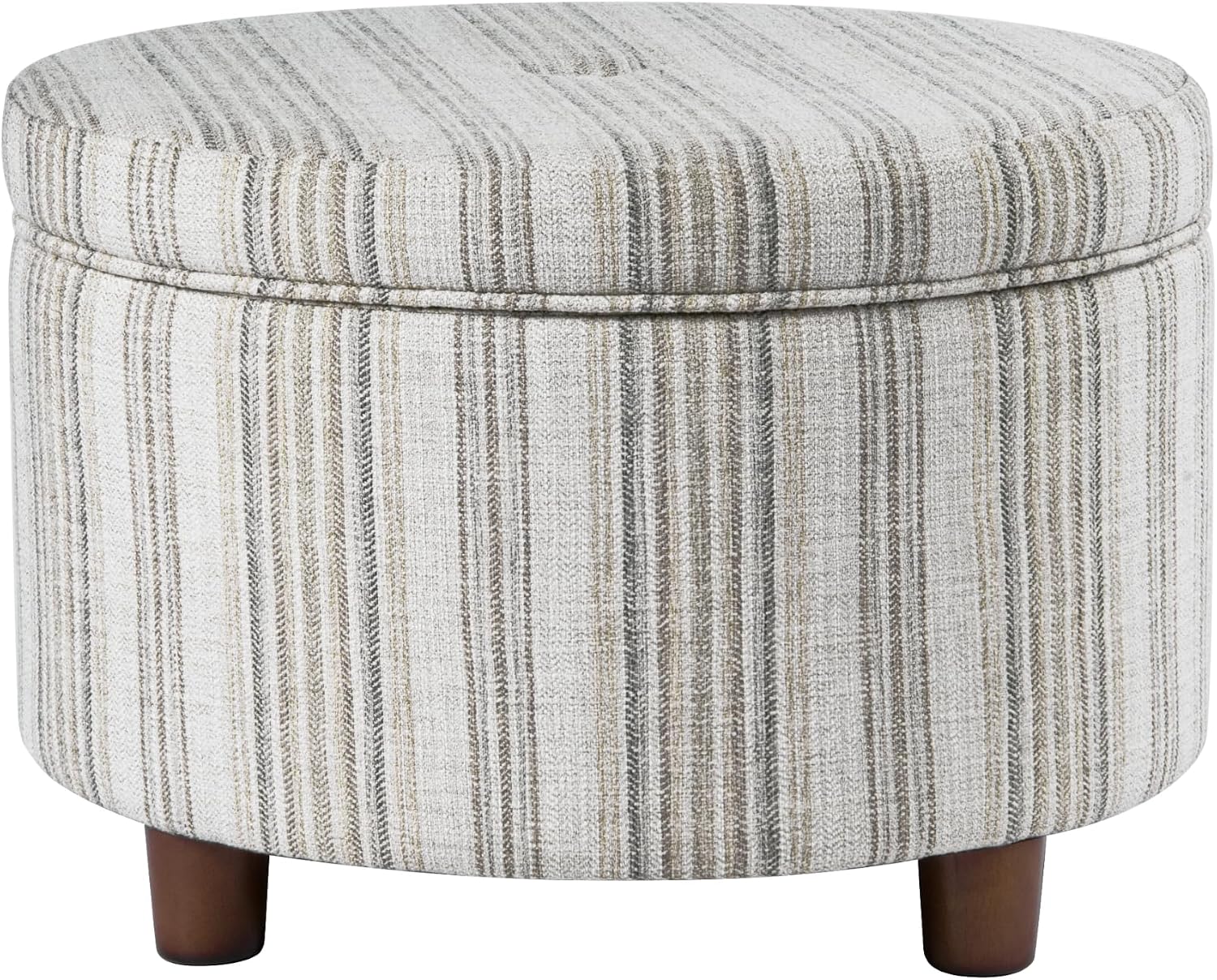 HomePop 24' Large Round Storage Ottoman - Gray Striped Pattern