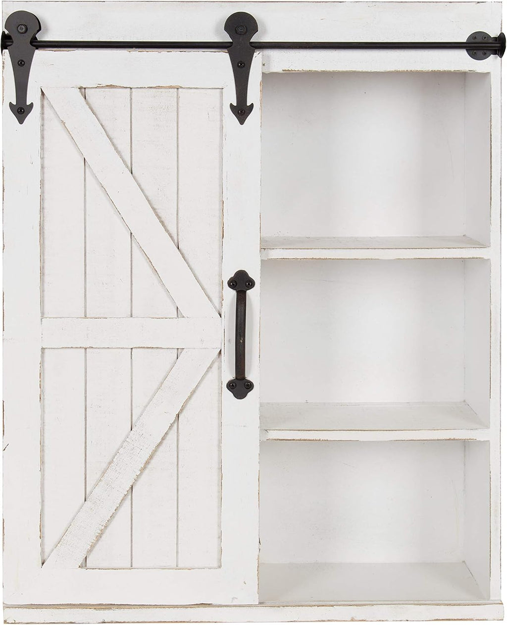Kate and Laurel Cates Modern Farmhouse Decorative Wood Wall Storage Shelving Cabinet with Sliding Barn Door, Rustic White