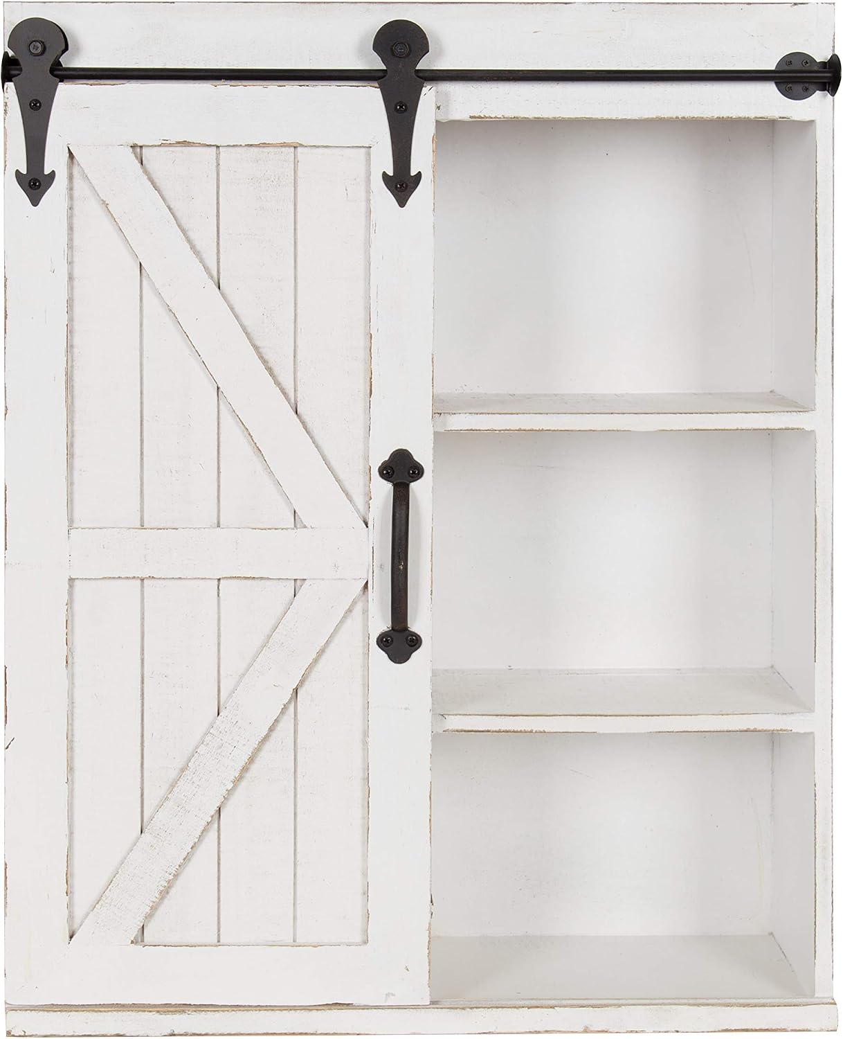 Kate and Laurel Cates Modern Farmhouse Decorative Wood Wall Storage Shelving Cabinet with Sliding Barn Door, Rustic White