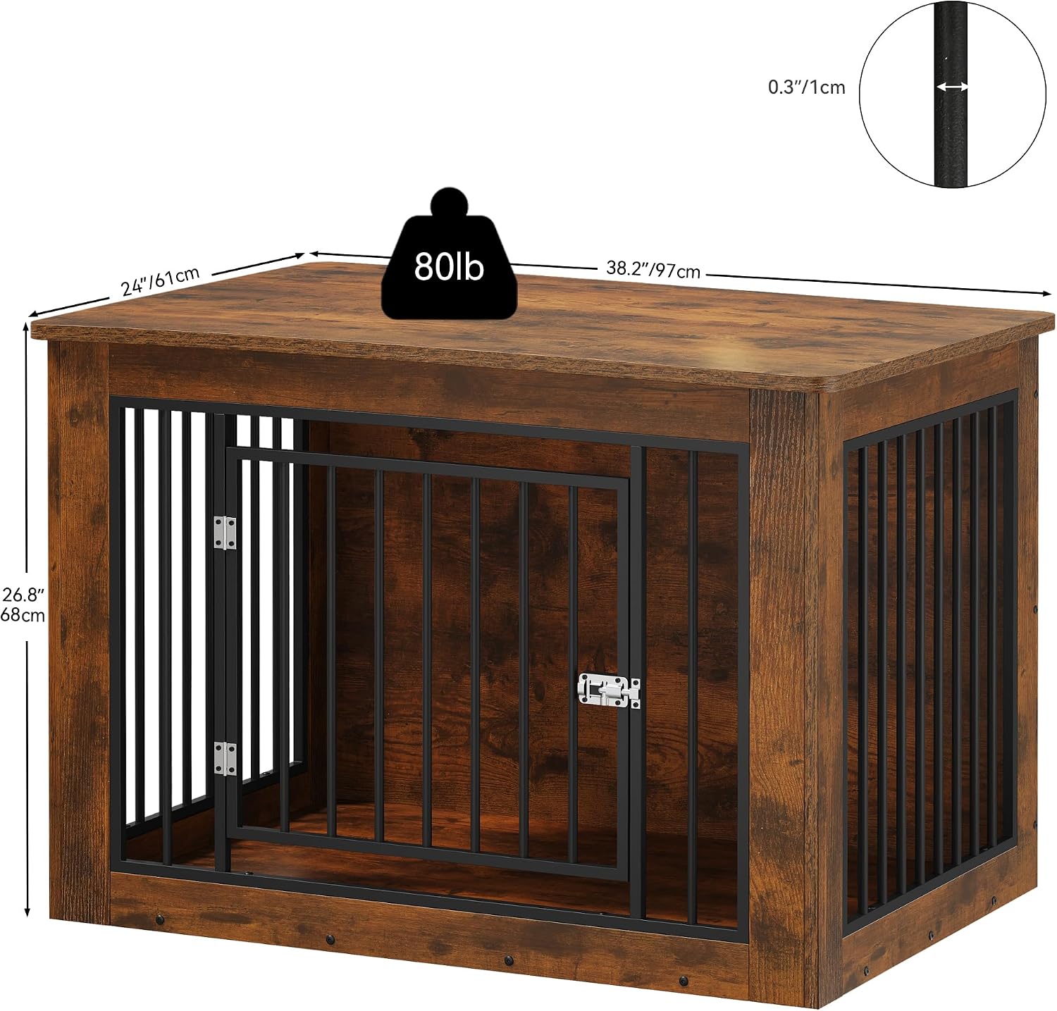 YITAHOME Dog Crate Furniture for Large Dogs, Side End Table, Modern Dogs Kennel Indoor up to 60 lb, 2-in-1 Iron-Wood Fusion Dog Cage with Waterproof Top, Safety Corners, Steel Lock,38'L, Rustic Brown