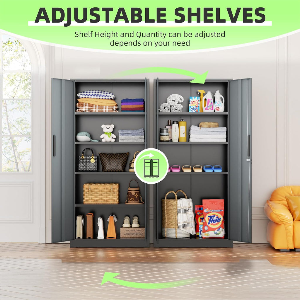 INTERGREAT Storage Cabinet with Doors and Shelves, Metal Garage Storage Cabinets with Lock, Black Lockable Steel Supply Cabinet for Home Office, Warehouse (Black Grey)