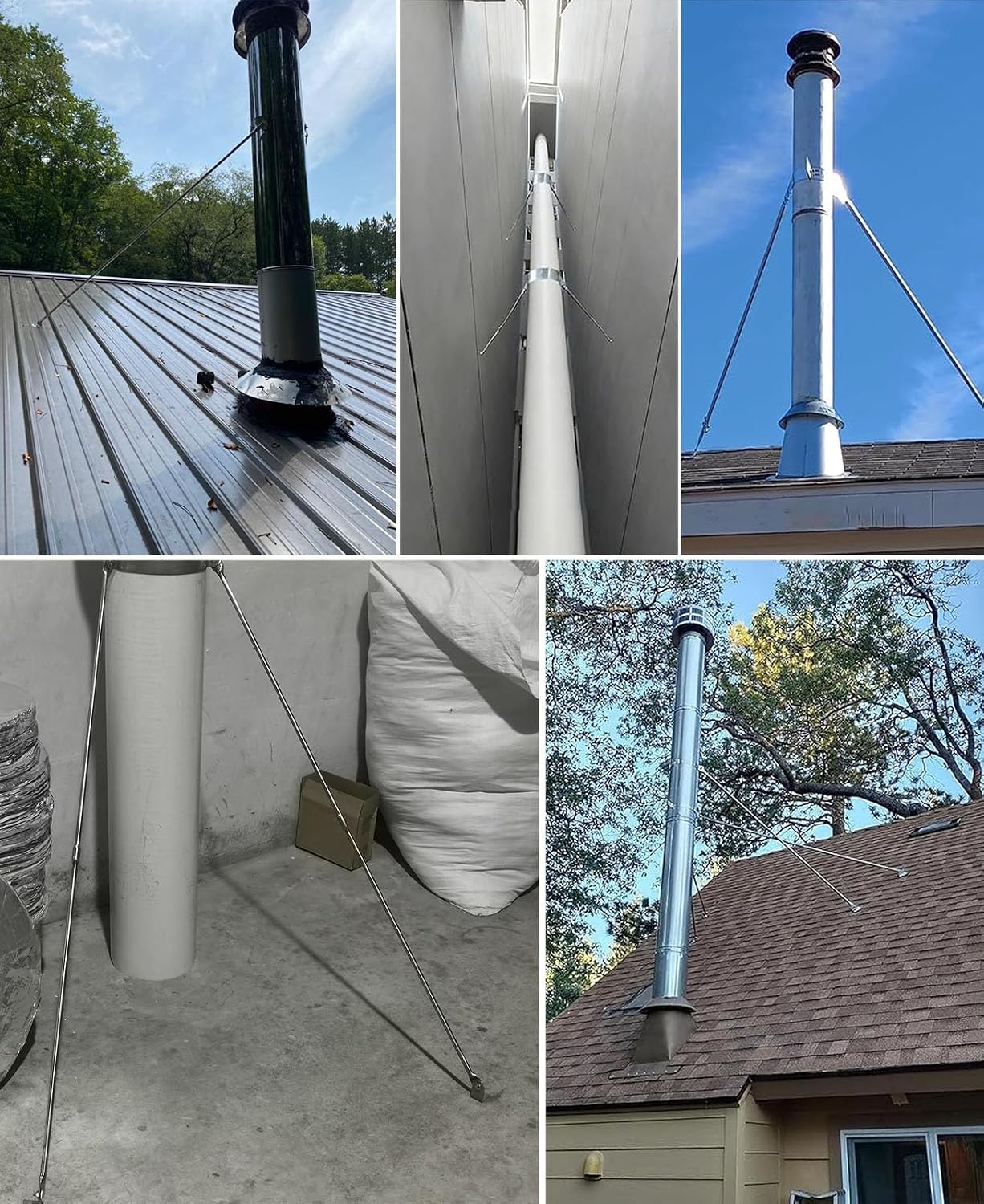Extended Roof Brace Chimney Pipe Bracket, 3' to 12' Universal Wood Stove Pipe Support Kit, Weatherproof Furnace Tube Fixing Rod with Screws(29.5cm (11.6') Dia)