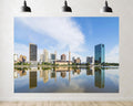 Trykid 20x10ft City Skyline Lake Backdrop Modern Skyscrapers Clear Reflection Urban Panorama Downtown View Photography Background Tapestry Party Decoration Photo Studio Prop Fabric