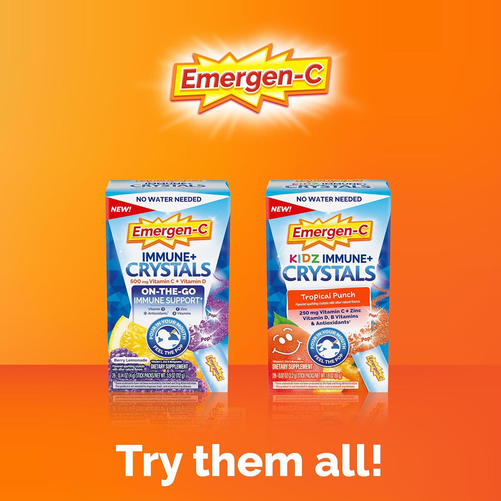 Emergen-C Immune Plus Crystals, On-the-Go Immune Support Supplement with Vitamin C, Vitamin D, B Vitamins, Zinc and Manganese, Berry Lemonade - 28 Stick Packs (Pack of 12)