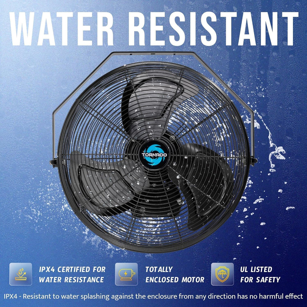 Tornado 2 Pack 20 Inch Outdoor Rated IPX4 Water-Resistant High Velocity Fan Industrial Workstation Wall Mount Fan For Commercial, Industrial, Greenhouse Use 3 Speed 4750 CFM UL Safety Listed