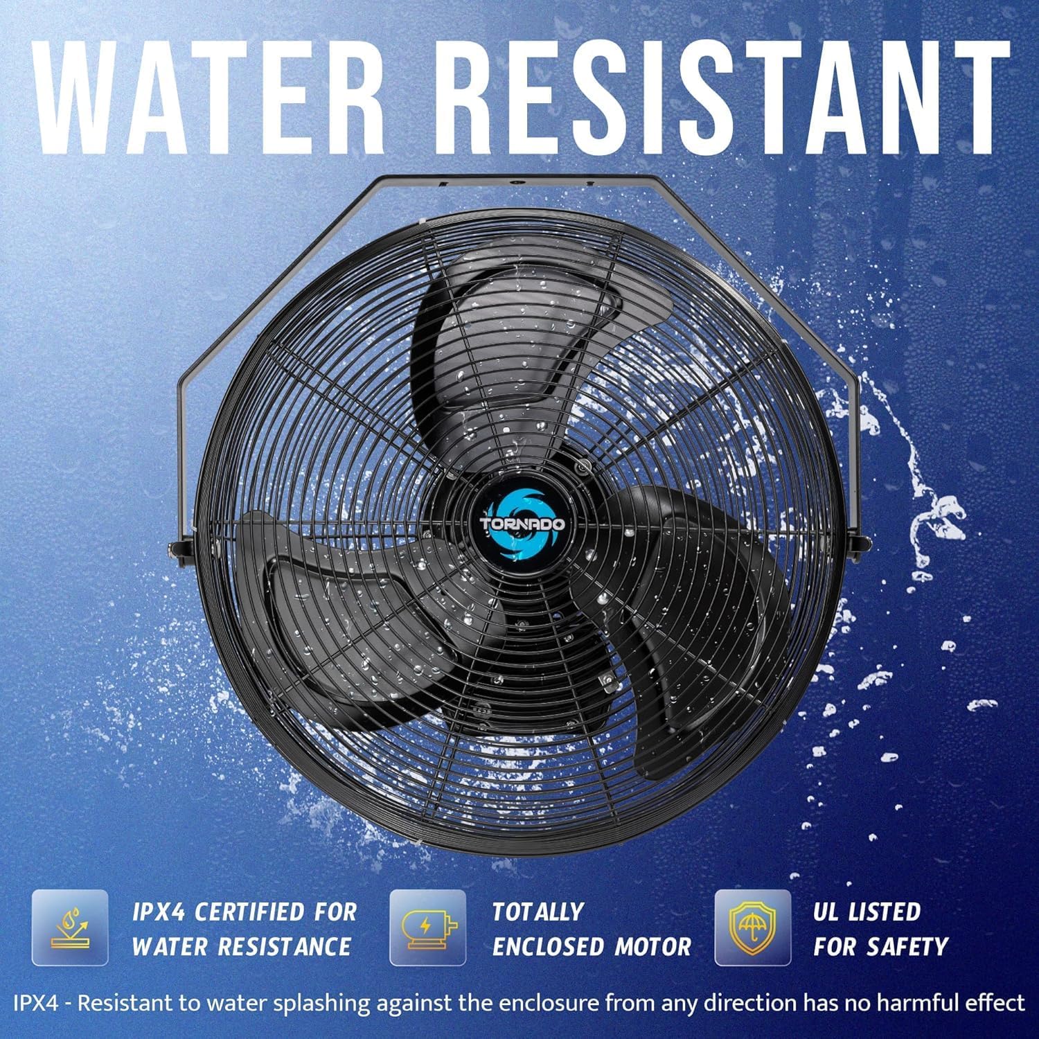 Tornado 2 Pack 20 Inch Outdoor Rated IPX4 Water-Resistant High Velocity Fan Industrial Workstation Wall Mount Fan For Commercial, Industrial, Greenhouse Use 3 Speed 4750 CFM UL Safety Listed