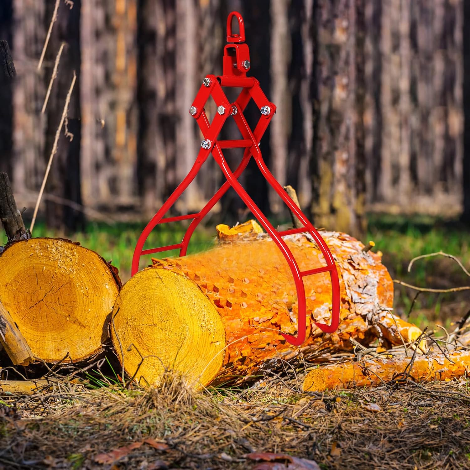 4 Claw 36' Heavy Duty Log Lifting Tongs for Wood Logging Equipment Lifting Clamps, Timber Log Lifting Tongs Solid Steel, Swivel Dragging Steel Tongs Log Lifting, Handling, Dragging & Carrying Tool