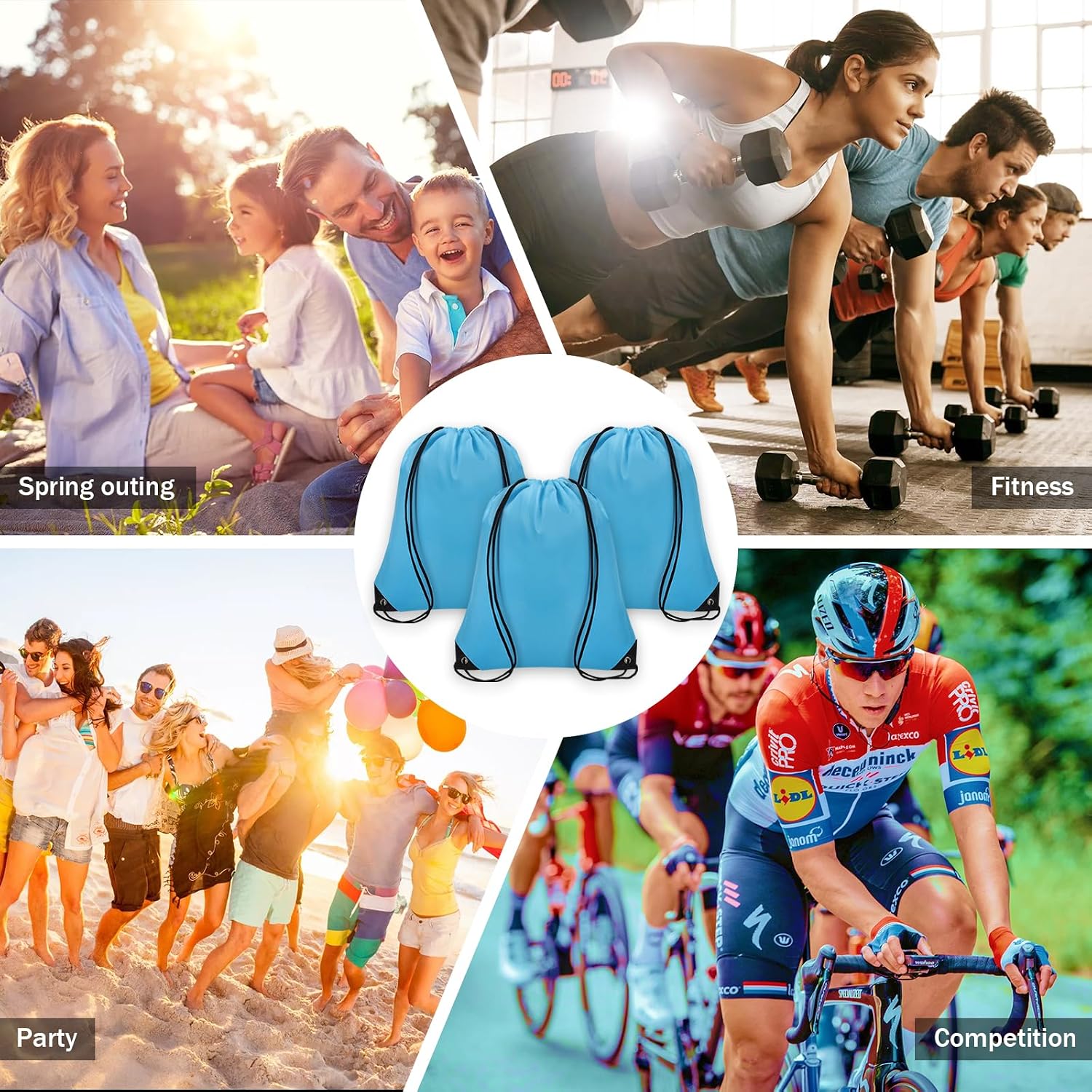 Grneric 200Pcs Drawstring Backpack Bulk Cinch Sackpack Drawstring Bags Nylon for Gym Party Trip(Sky Blue)