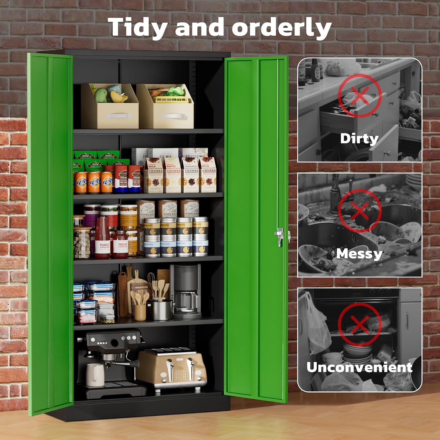 Greenvelly Metal Garage Storage Cabinet with 2 Doors and 4 Adjustable Shelves, 72' HLockable Storage Cabinet,Tall Metal Cabinet Locking File Cabinet for Office,Home, Garage, Gym, School