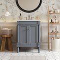 24 Inch Bathroom Vanity with Sink: Modern Gray Storage Cabinet with Ceramic Basin & Soft Close Hinges - Compact Design for Small Bathrooms & Guest Suites with Ample Storage Space & Wood Frame