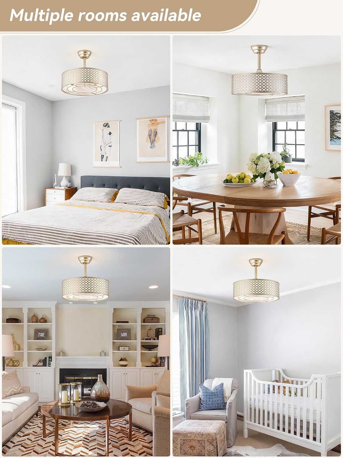Gold Fandelier Ceiling Fan with Light, 20' Caged Boho Ceiling Fans with Lights and Remote, Mid Century with 6 Speeds for Bedroom, Living Room, Nursery