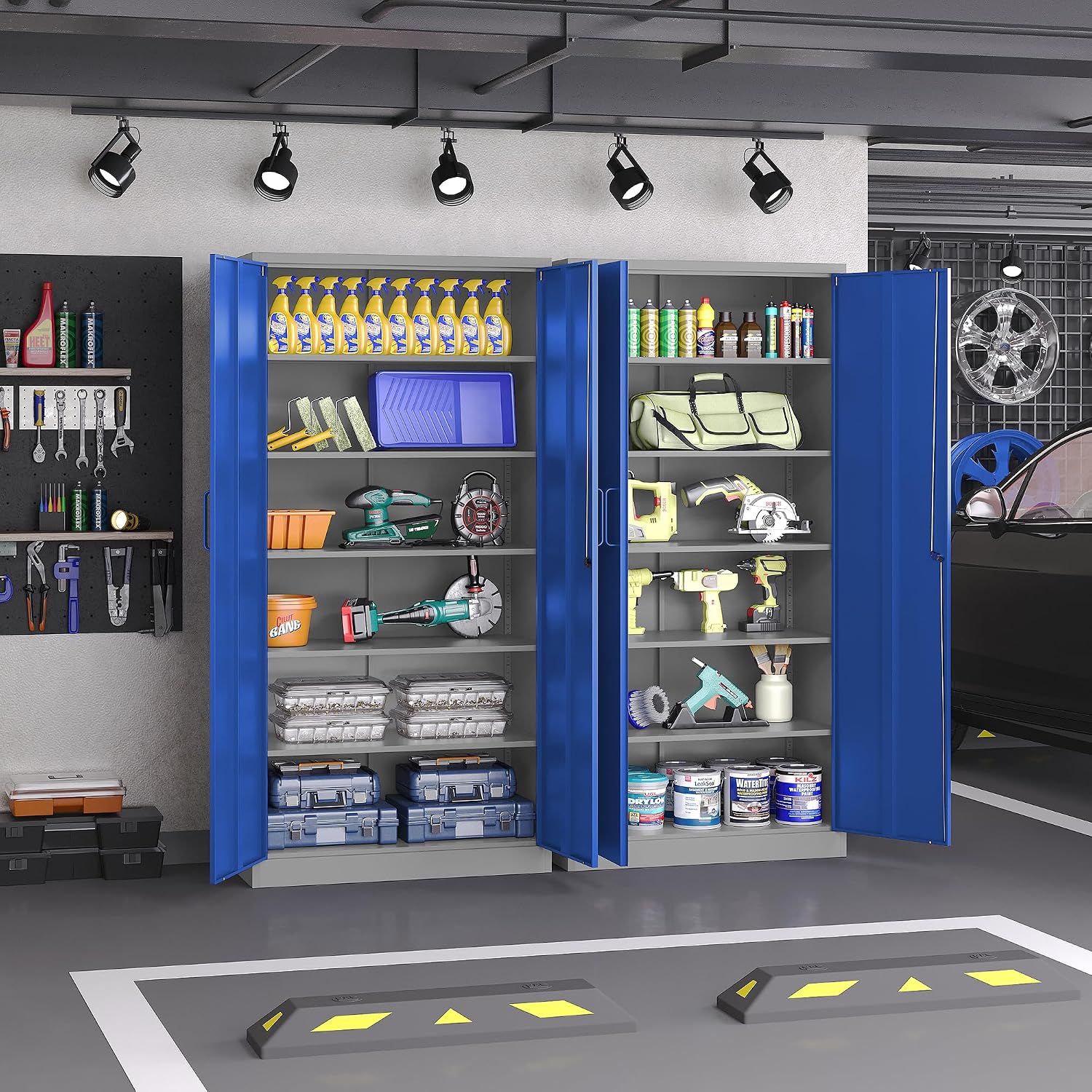 Metal Garage Storage Cabinet,Steel Storage Cabinet with Doors and Adjustbale Shelves,Lockable Tool Cabinet for Garage,Basement,Home Office,School