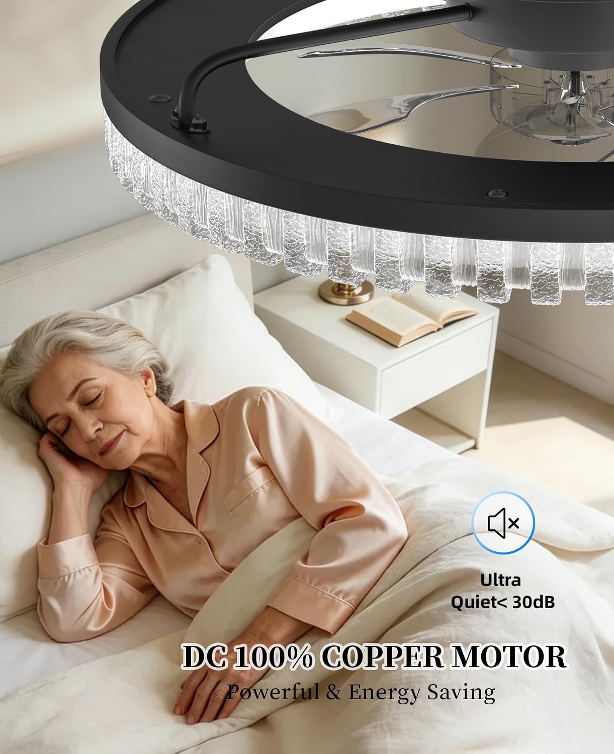 Ceiling Fans with Lights and Remote, Low Profile Flush Mount Ceiling Fan with Light, Smart APP Control, 6 Speed DC Motor, 3CCT Dimmable LED, Quiet Bedroom Ceiling Fan for Small Room, Black 20″