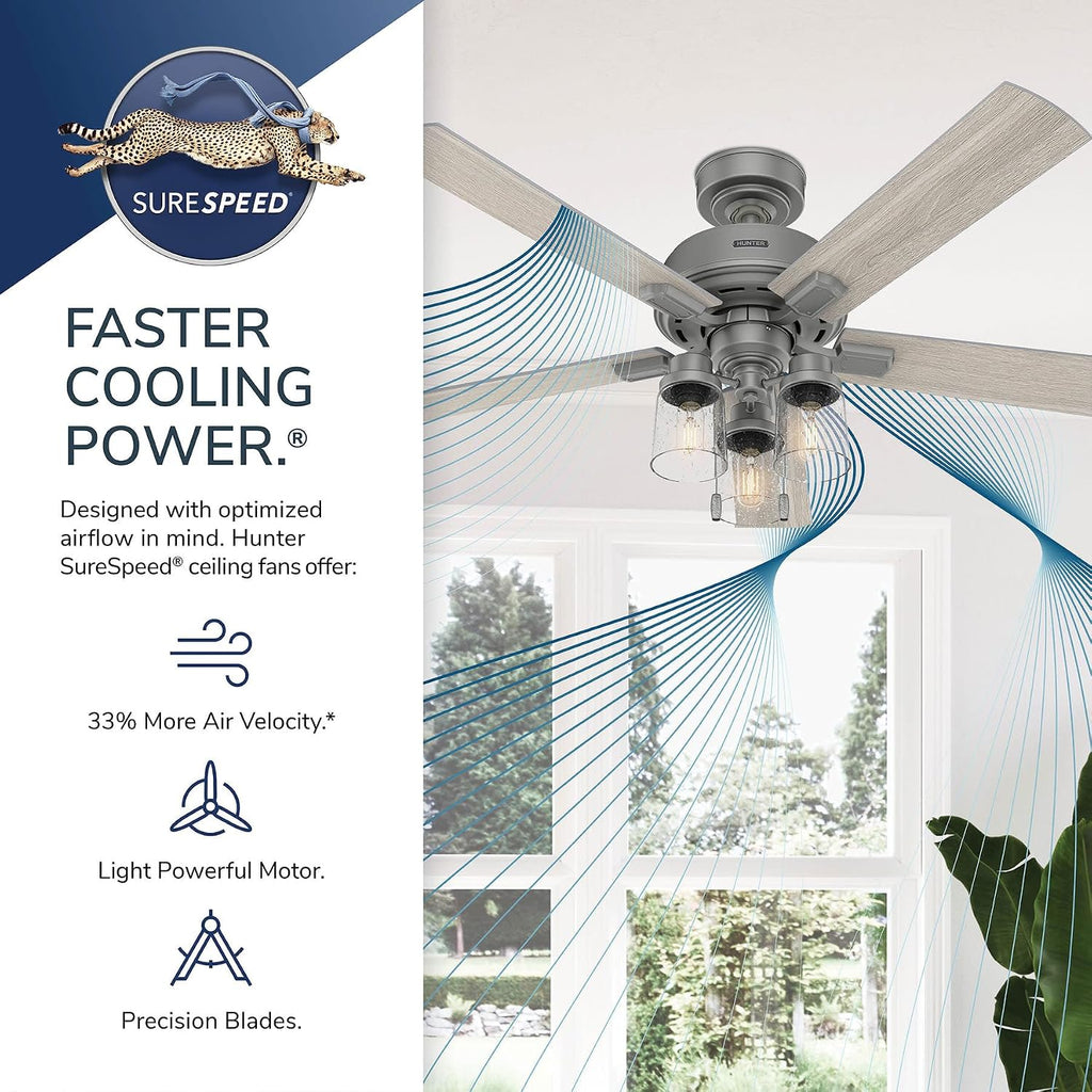 Hunter 52 inch Indoor Ceiling Fan with LED Lights - Bronze Ceiling Fan with Pull Chain, For Bedroom, Living Room, or Kitchen, Standard Mount, No Remote, 5 Blades - Hartland 50311, Noble Bronze