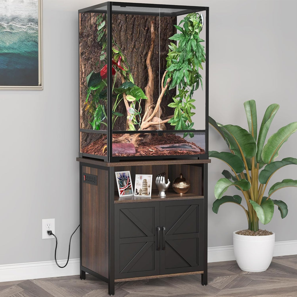 GDLF Terrarium Stand Reptile Tank Stand with Accessories Storage and Power Outlets for 24'Wx18'D Reptile Terrarium