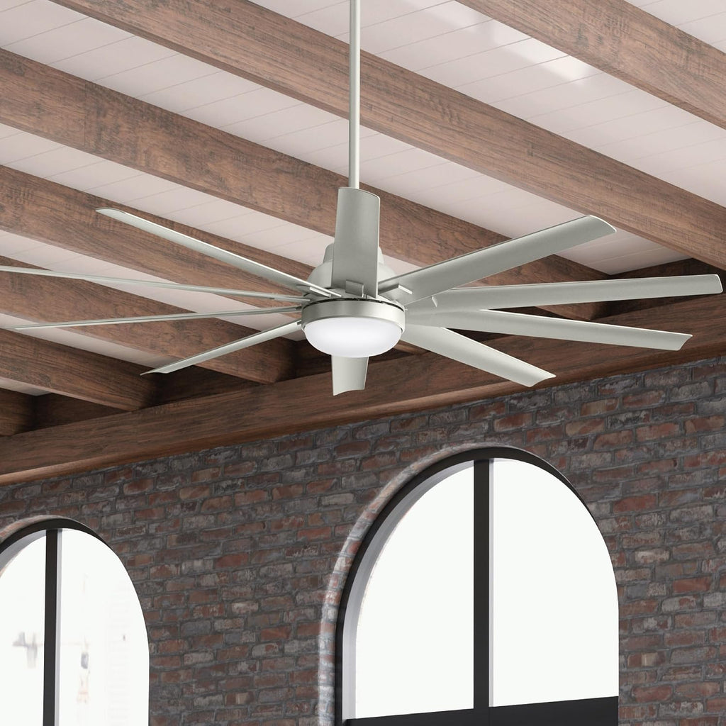 Hunter Fan 72 inch Ceiling Fan with Light, Outdoor or Indoor Matte Nickel Ceiling Fan for Porch, Living Room, Office, Kitchen, Garage, 10 Blades (Renewed)