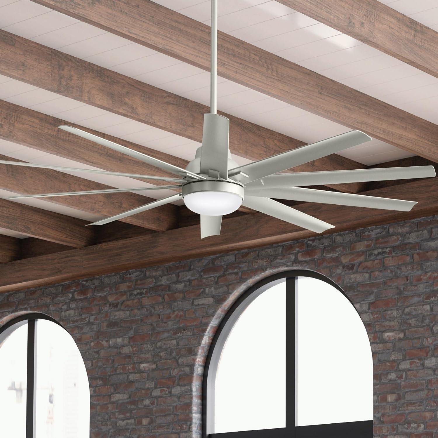 Hunter Fan 72 inch Ceiling Fan with Light, Outdoor or Indoor Matte Nickel Ceiling Fan for Porch, Living Room, Office, Kitchen, Garage, 10 Blades (Renewed)