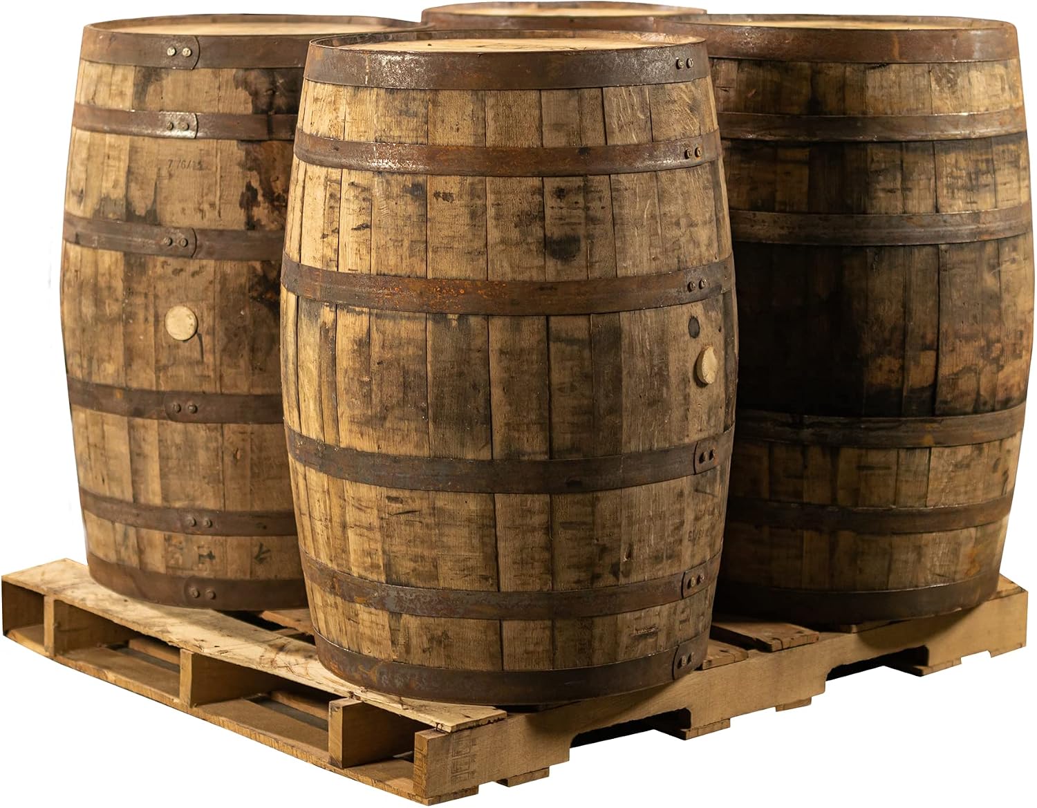 Midwest Barrel Company Authentic Bourbon/Whiskey Barrel (53 Gallon) Used Genuine American White Oak Wood Barrel for Decoration, Furniture & DIY Projects - 4 Barrels